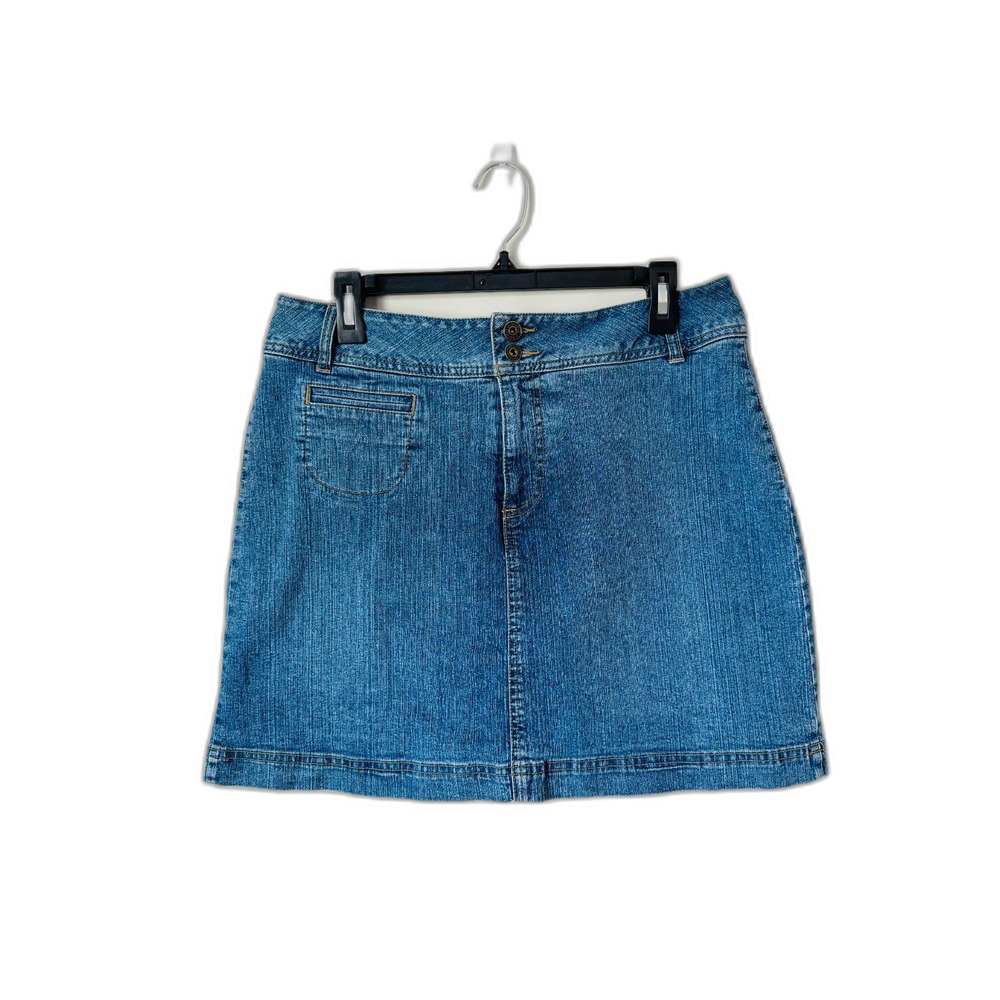 St. John's Bay Stretch Denim Skort Womens 12 Pull On Cotton Blend Blue Jean